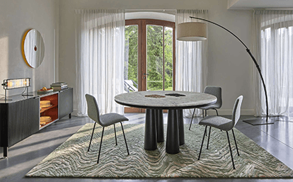 Hashira Dining table white carrara marble base in black stained ash